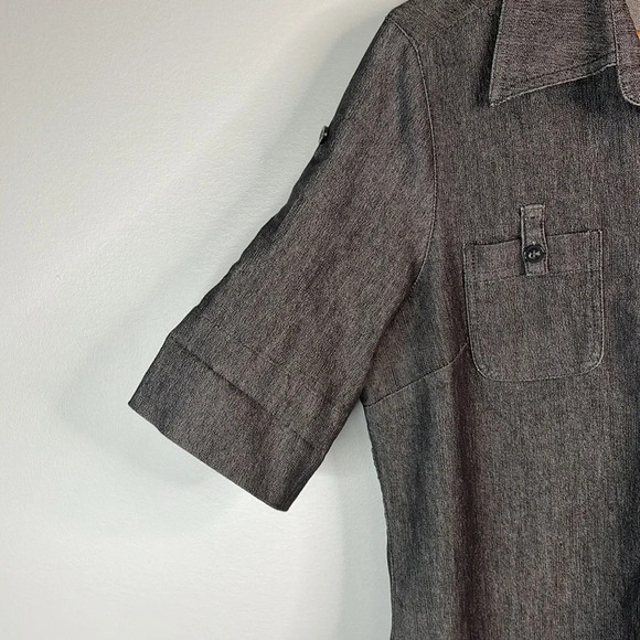 Sandro Sportswear Stretch Denim Shirt Dress Black Tab Sleeve Button Up Collar 12 - Picture 5 of 12